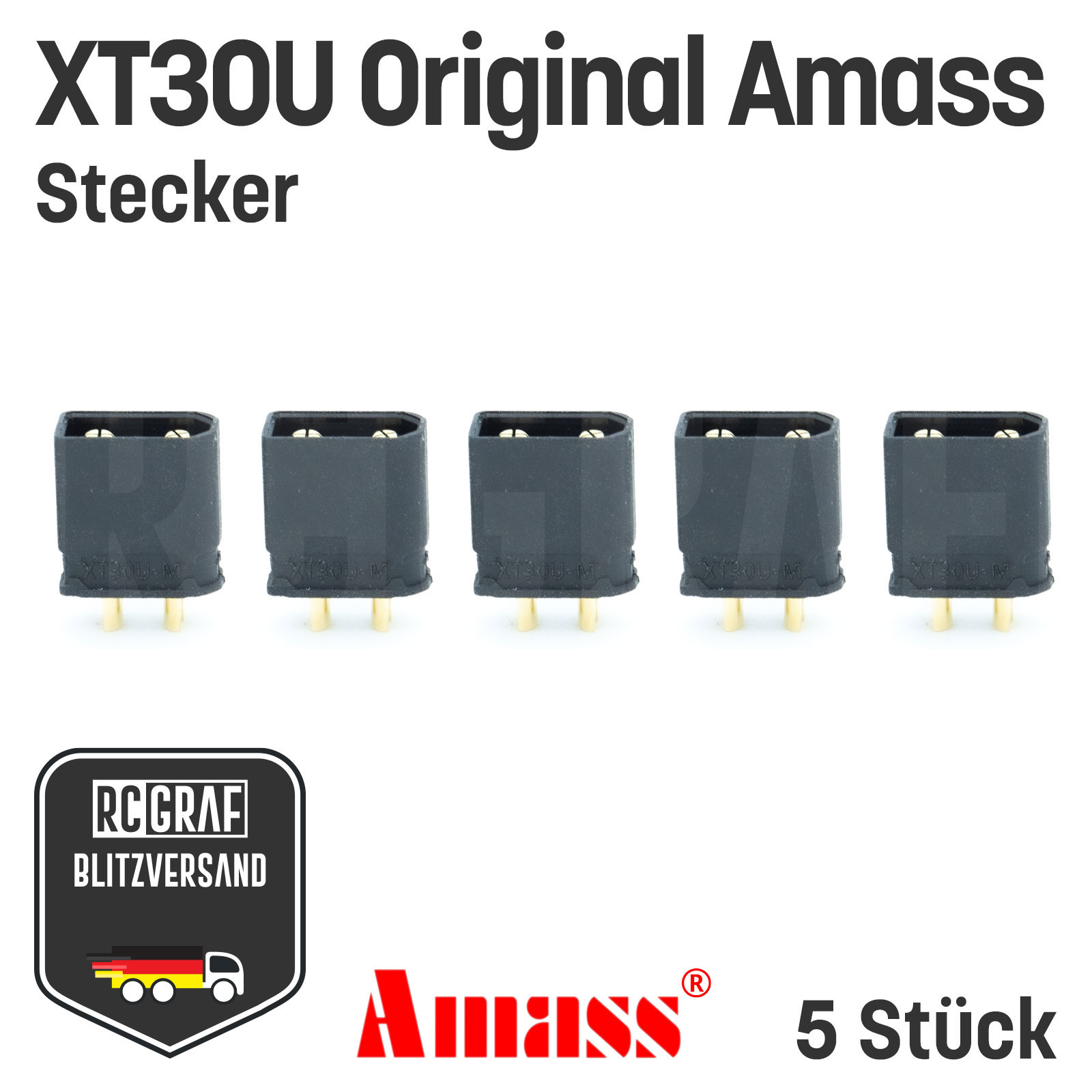 XT30U Original AmassÂ® Stecker Buchse Schwarz - Stecker , 5 Stueck
