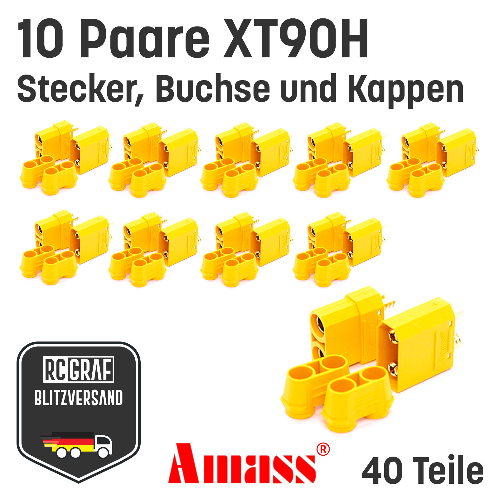 XT90H XT90 Hochstrom Goldstecker Original AmassÂ® - Paar(e) , 10 Stueck