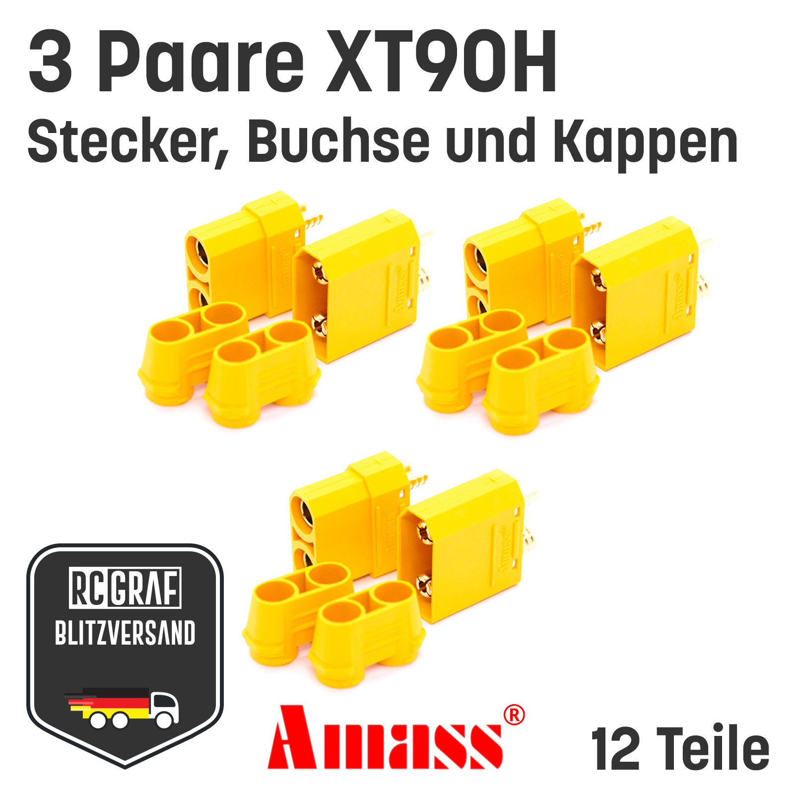 XT90H XT90 Hochstrom Goldstecker Original AmassÂ® - Paar(e) , 3 Stueck