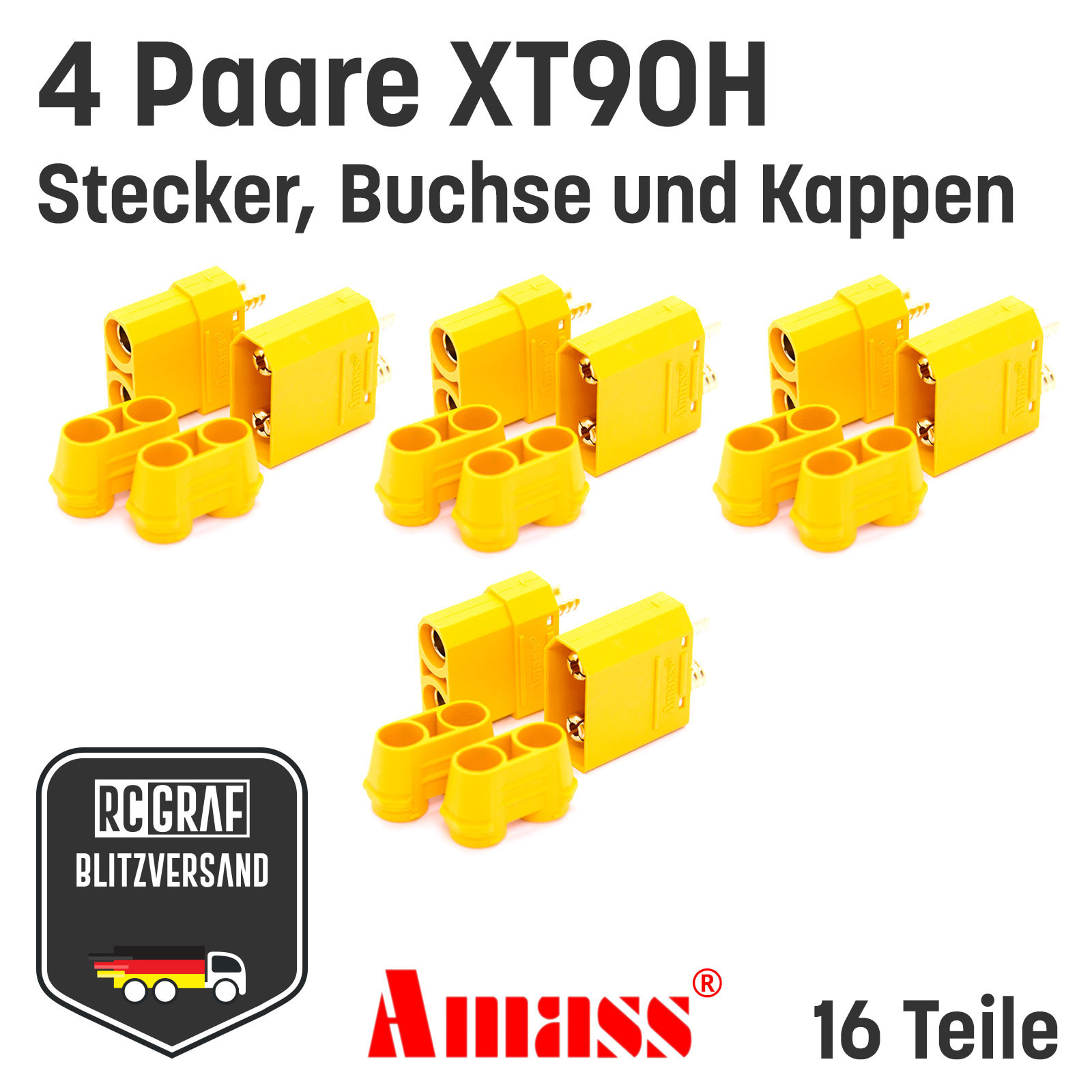 XT90H XT90 Hochstrom Goldstecker Original AmassÂ® - Paar(e) , 4 Stueck
