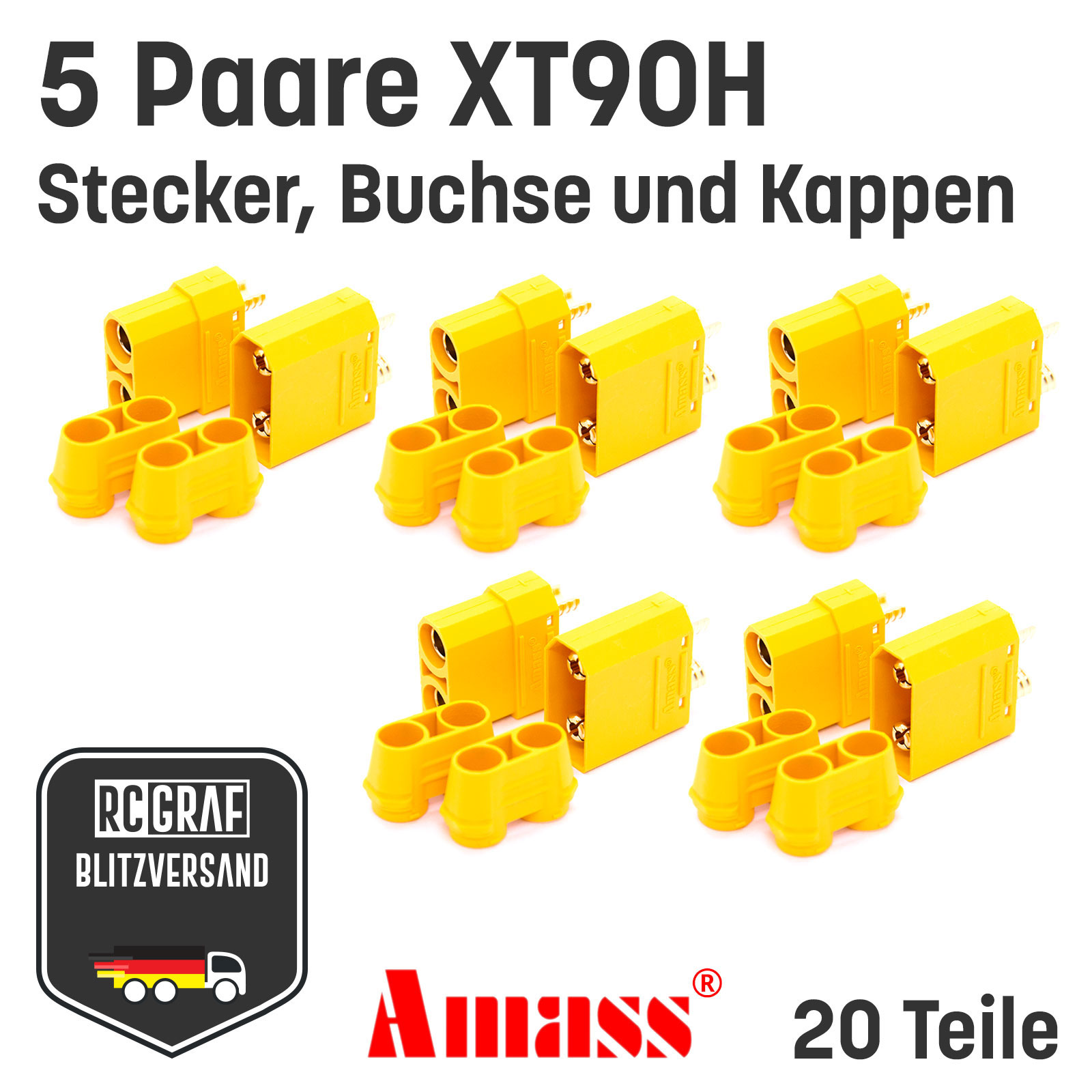 XT90H XT90 Hochstrom Goldstecker Original AmassÂ® - Paar(e) , 5 Stueck