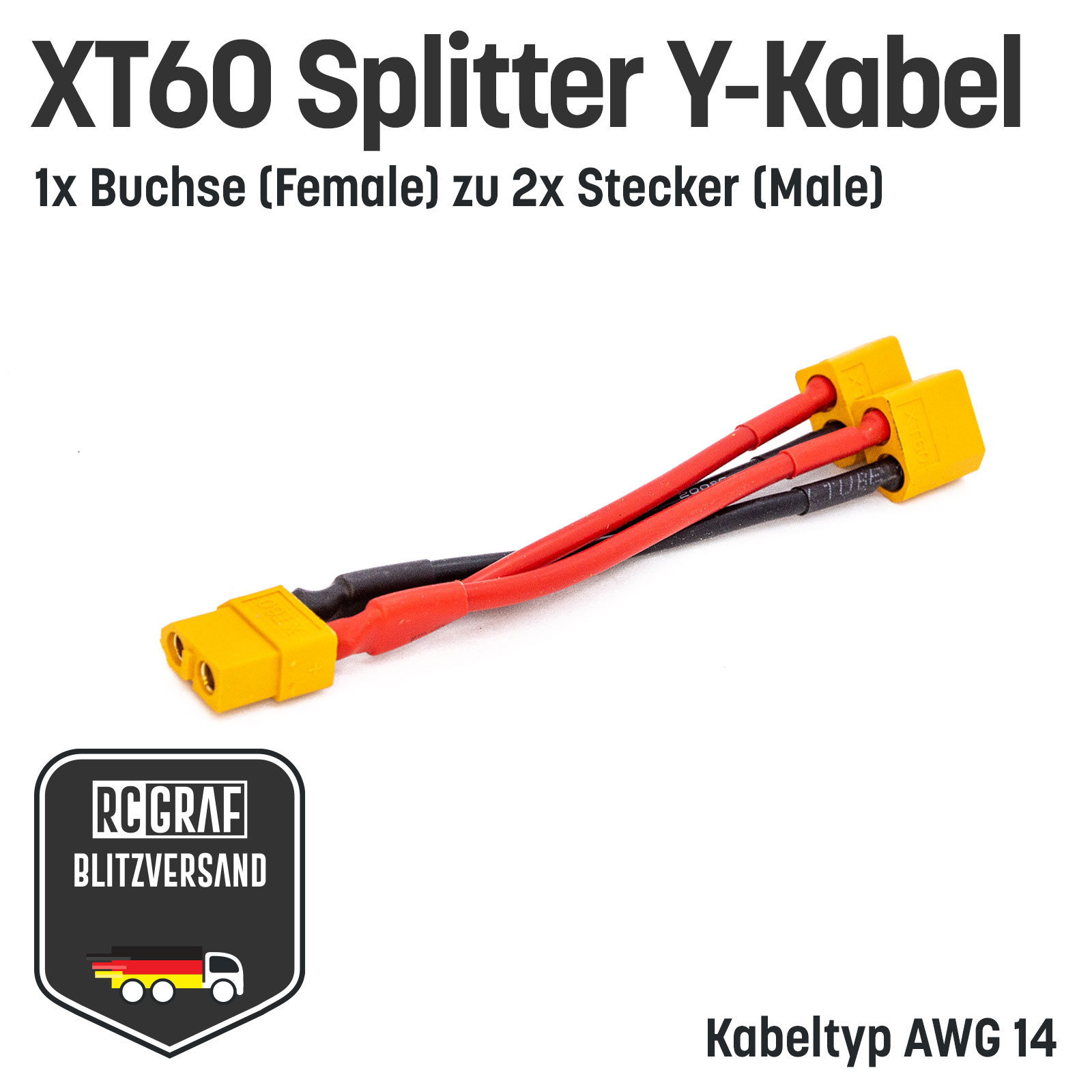XT60 Adapter Splitter mit 14 AWG Kabel - Y-Adapter 1x Buchse zu 2x Stecker