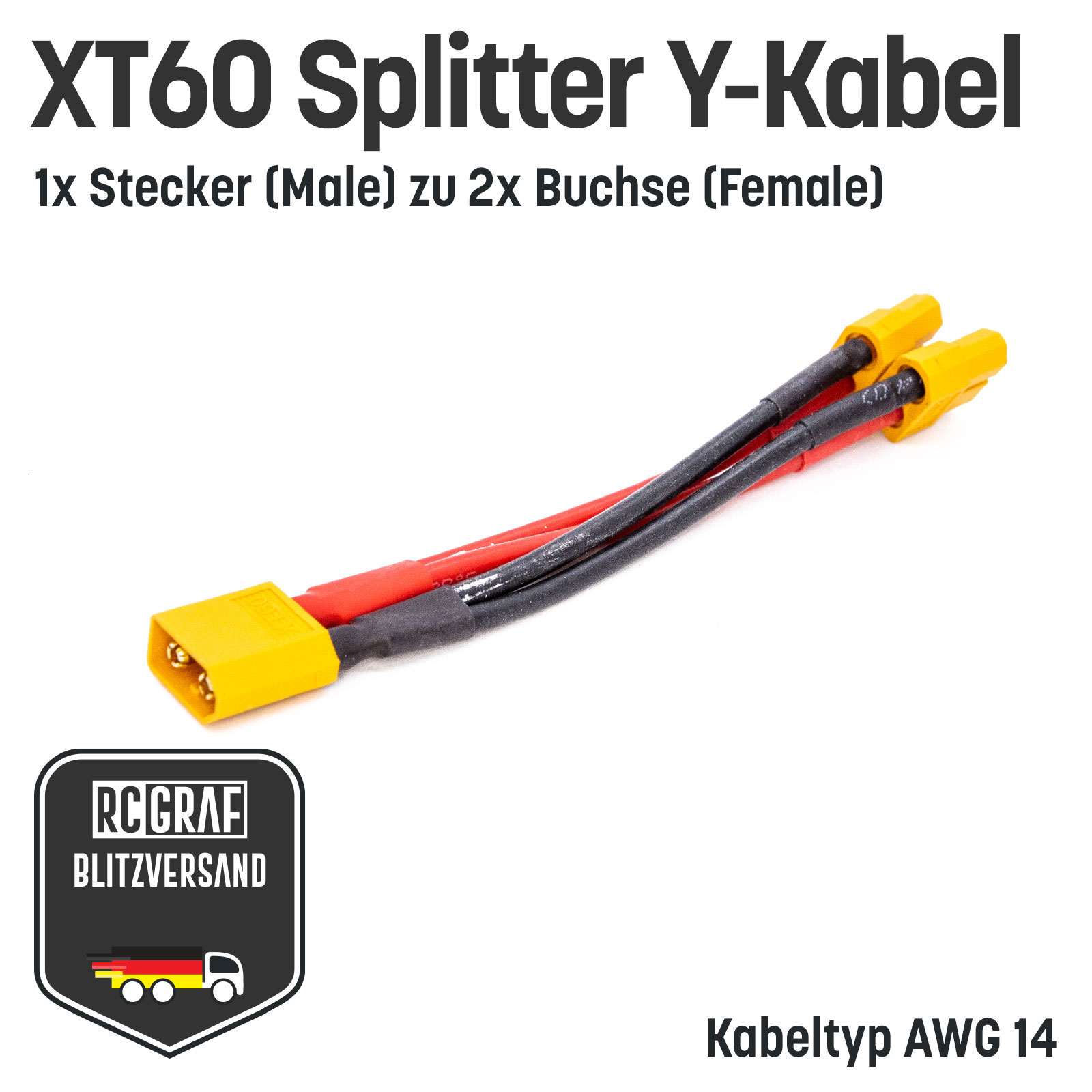XT60 Adapter Splitter mit 14 AWG Kabel - Y-Adapter 1x Stecker zu 2x Buchsen