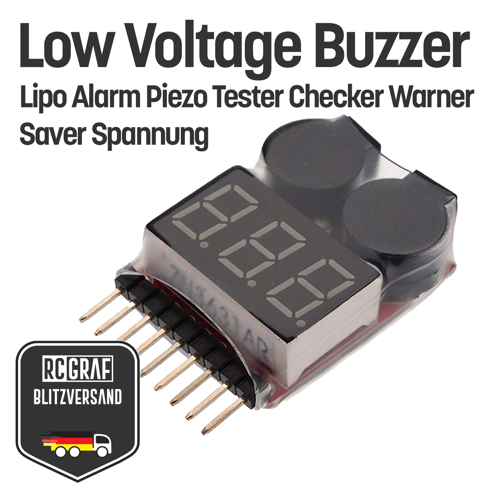 Batterietester Spannungstester Buzzer Alarm Piezo Tester LiPo LiFe NiMH NiCd Li-Ion - Bulk
