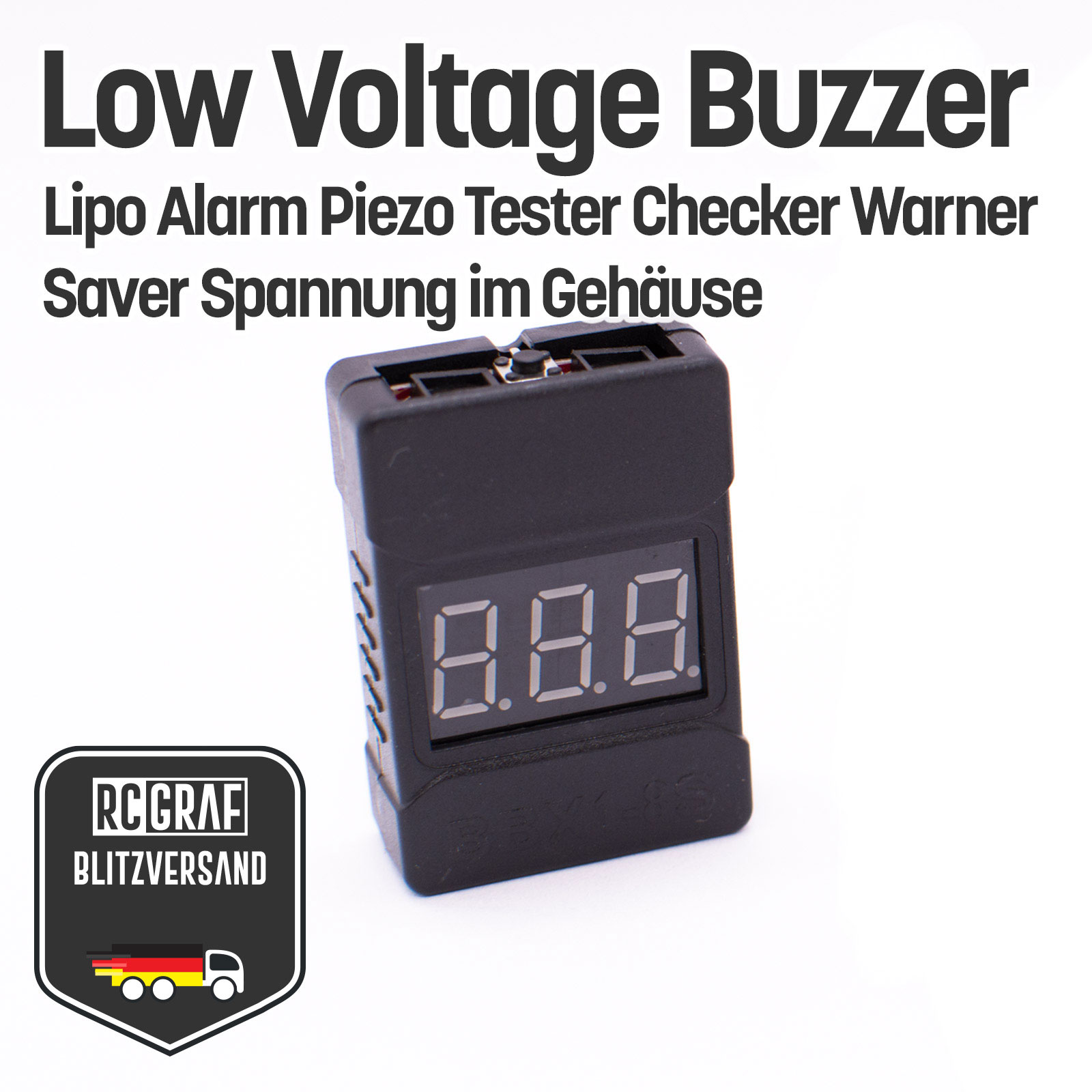 Batterietester Spannungstester Buzzer Alarm Piezo Tester LiPo LiFe NiMH NiCd Li-Ion - Im Gehaeuse