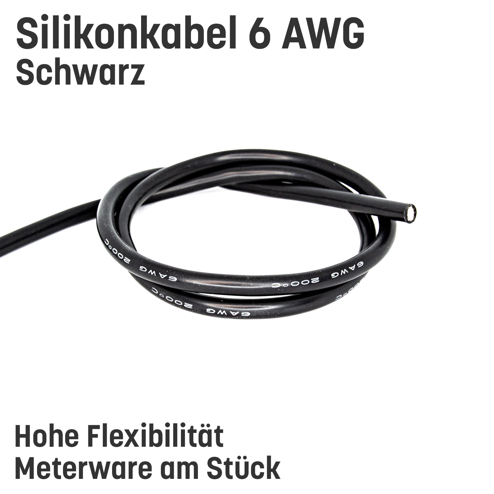 Silikonkabel hoch flexibel in AWG 4 6 8 10 12 14 16 18 20 22 Rot Schwarz Kupfer RC - 6 AWG , 3m Schwarz