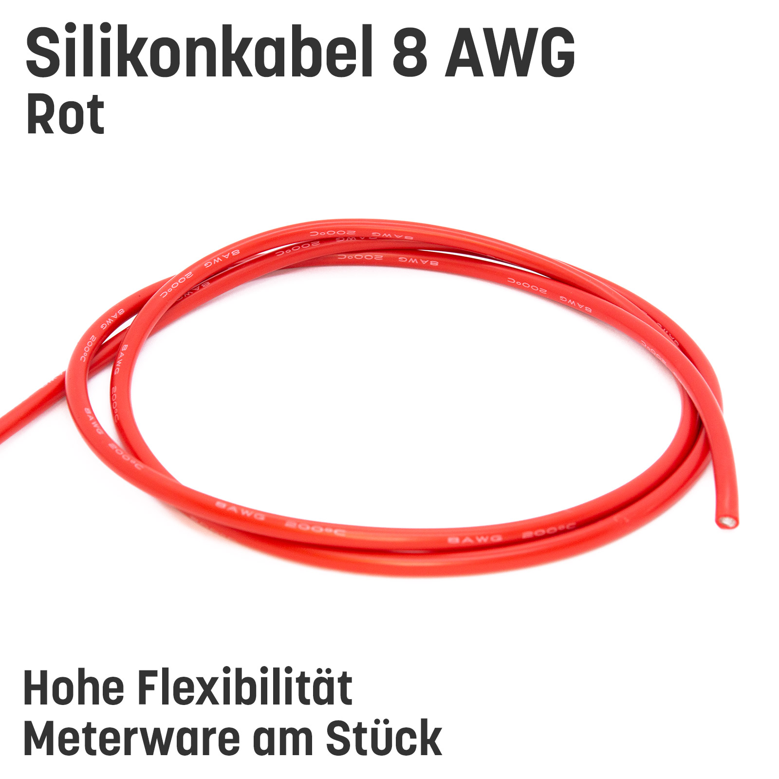 Silikonkabel hoch flexibel in AWG 4 6 8 10 12 14 16 18 20 22 Rot Schwarz Kupfer RC - 8 AWG , 1m Rot