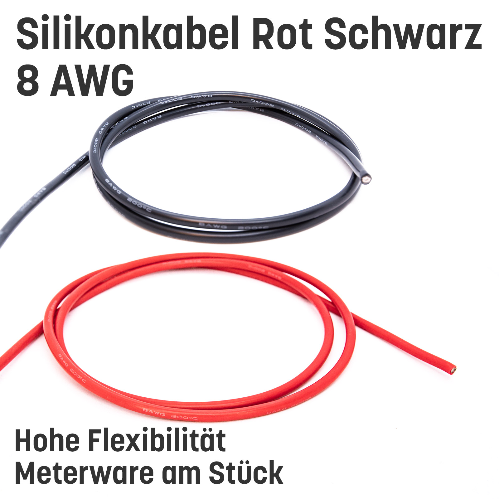 Silikonkabel hoch flexibel in AWG 4 6 8 10 12 14 16 18 20 22 Rot Schwarz Kupfer RC - 8 AWG , 1m Rot und 1m Schwarz
