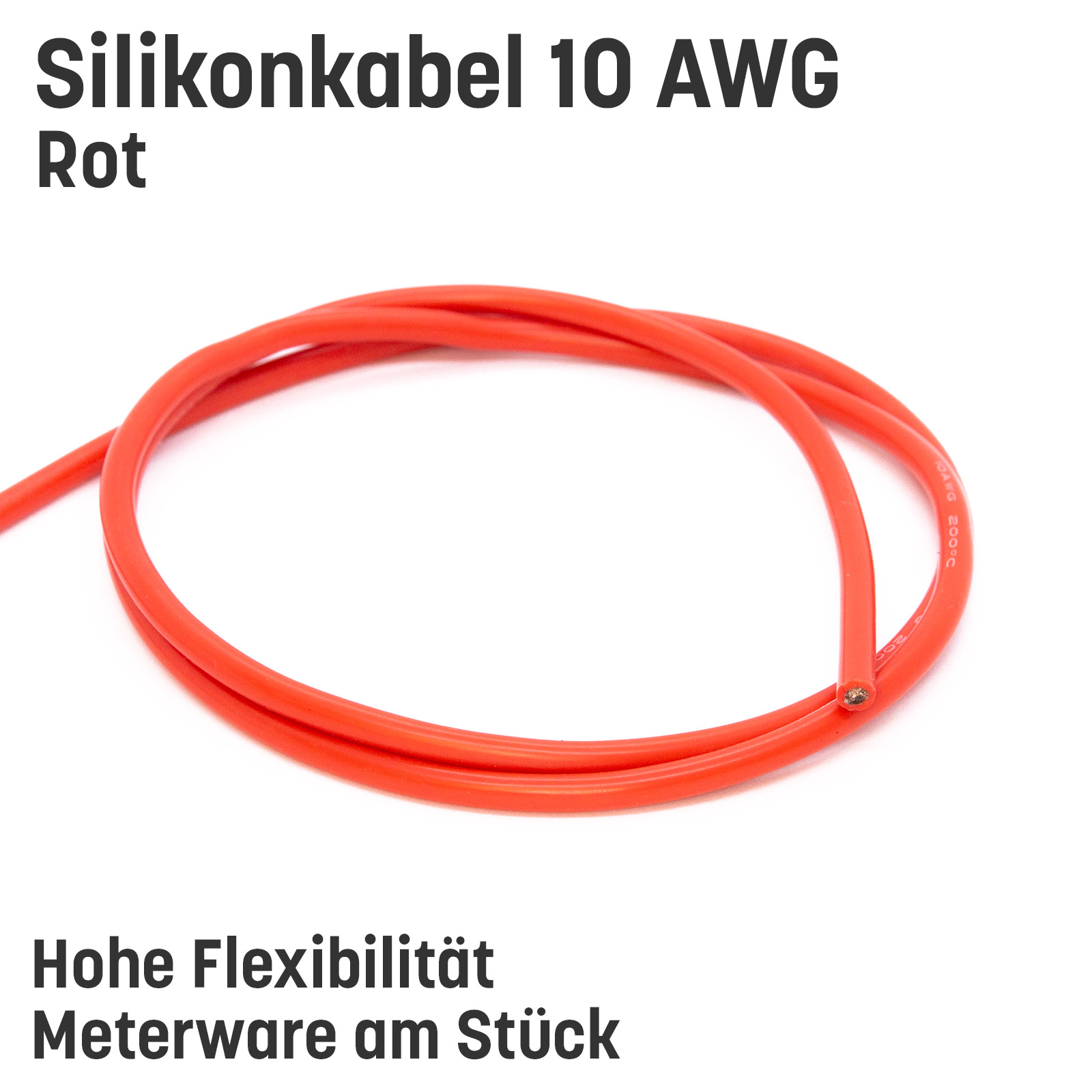 Silikonkabel hoch flexibel in AWG 4 6 8 10 12 14 16 18 20 22 Rot Schwarz Kupfer RC - 10 AWG , 3m Rot