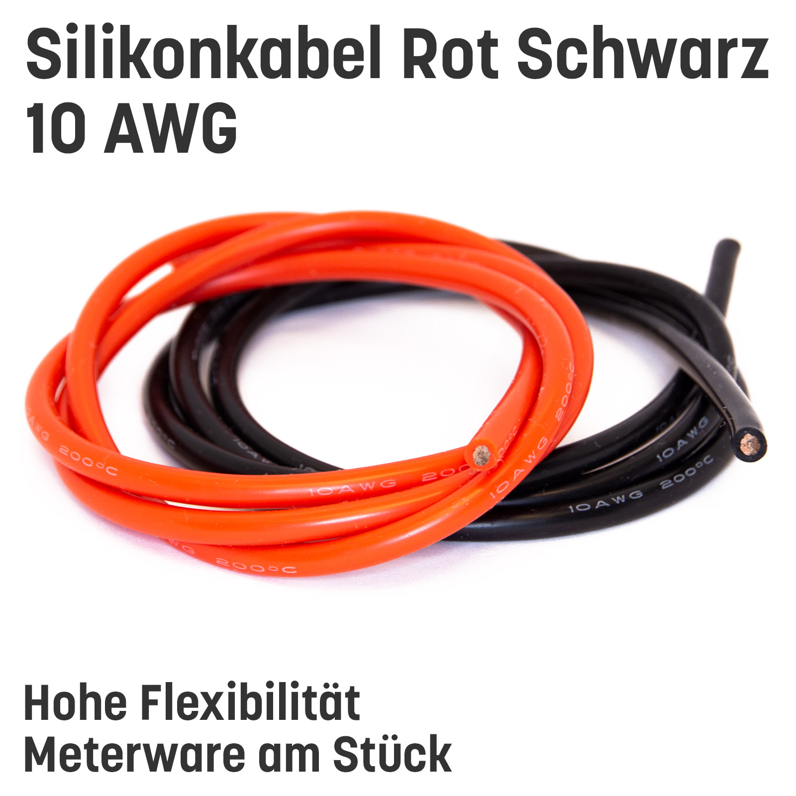 Silikonkabel hoch flexibel in AWG 4 6 8 10 12 14 16 18 20 22 Rot Schwarz Kupfer RC - 10 AWG , 1,5m Rot und 1,5m Schwarz