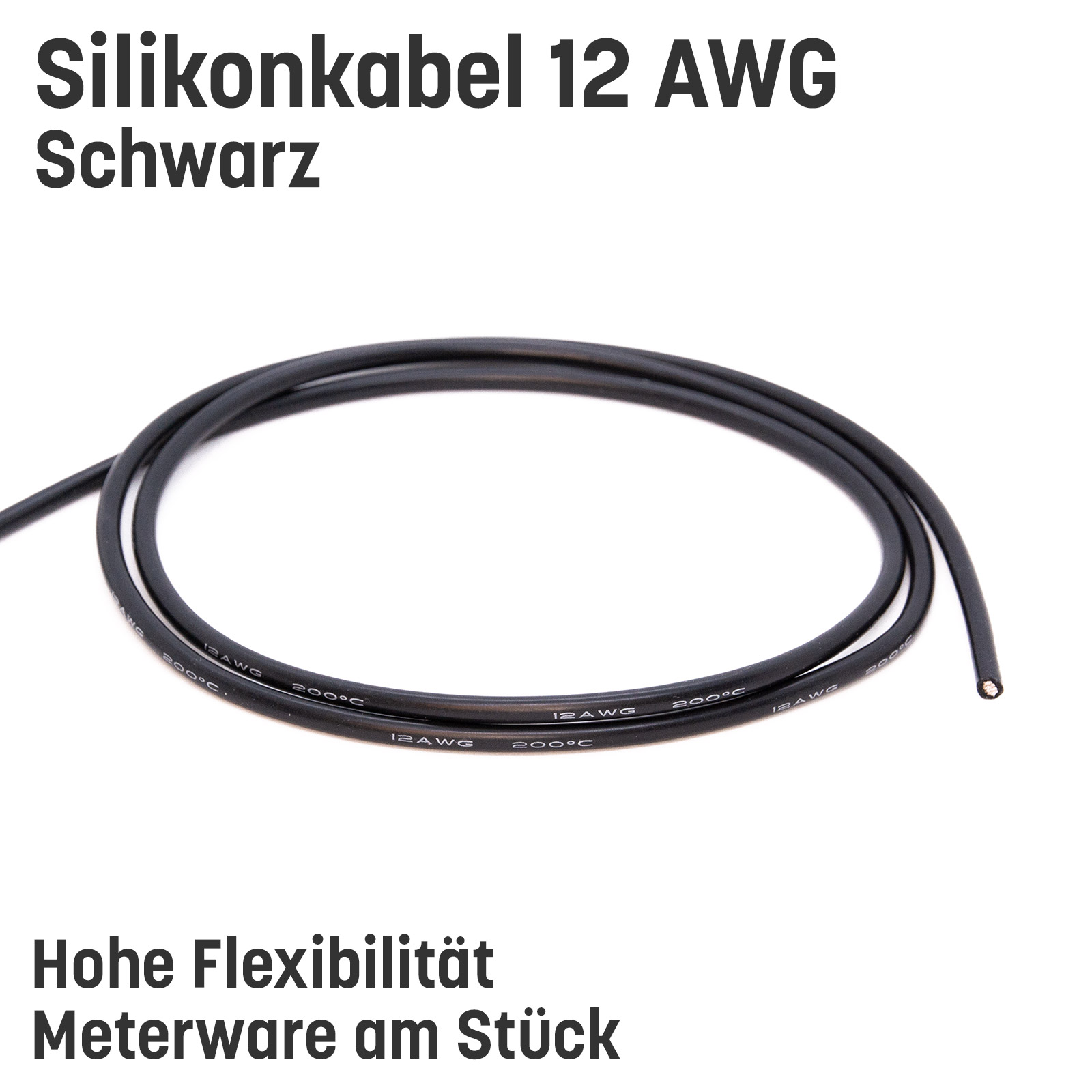 Silikonkabel hoch flexibel in AWG 4 6 8 10 12 14 16 18 20 22 Rot Schwarz Kupfer RC - 12 AWG , 1m Schwarz