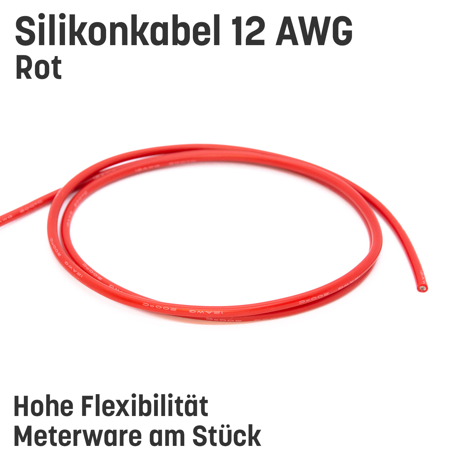 Silikonkabel hoch flexibel in AWG 4 6 8 10 12 14 16 18 20 22 Rot Schwarz Kupfer RC - 12 AWG , 1m Rot