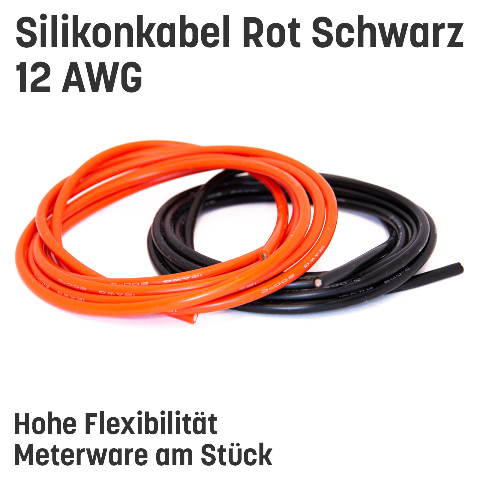 Silikonkabel hoch flexibel in AWG 4 6 8 10 12 14 16 18 20 22 Rot Schwarz Kupfer RC - 12 AWG , 0,5m Rot und 0,5m Schwarz