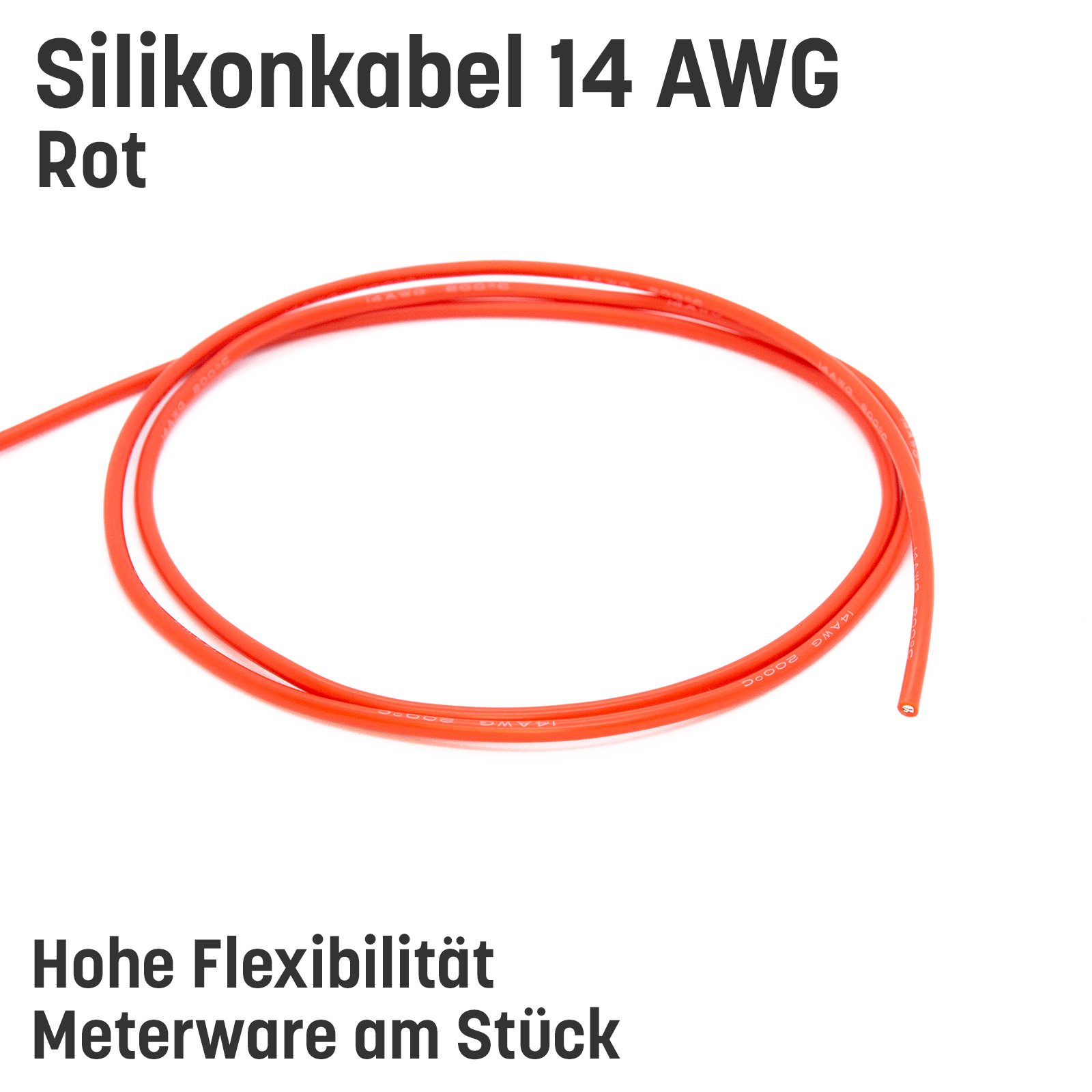 Silikonkabel hoch flexibel in AWG 4 6 8 10 12 14 16 18 20 22 Rot Schwarz Kupfer RC - 14 AWG , 1m Rot