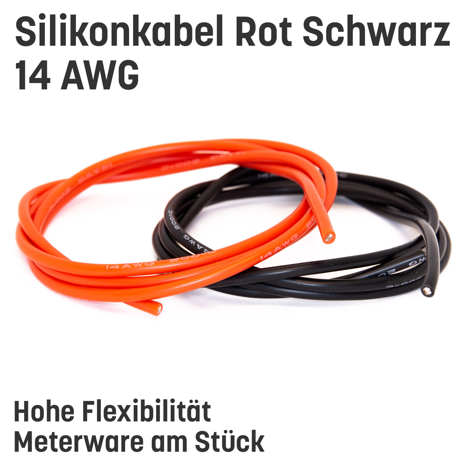 Silikonkabel hoch flexibel in AWG 4 6 8 10 12 14 16 18 20 22 Rot Schwarz Kupfer RC - 14 AWG , 0,5m Rot und 0,5m Schwarz