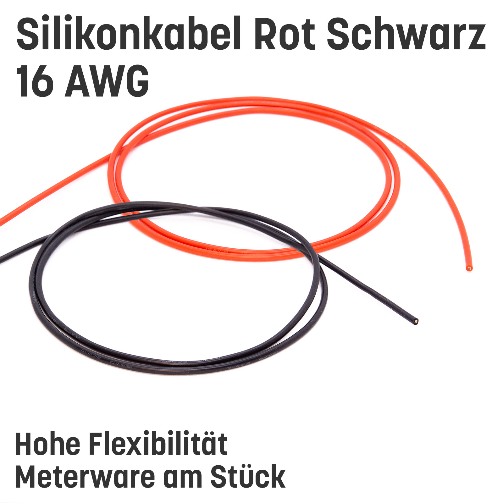 Silikonkabel hoch flexibel in AWG 4 6 8 10 12 14 16 18 20 22 Rot Schwarz Kupfer RC - 16 AWG , 0,75m Rot und 0,75m Schwarz