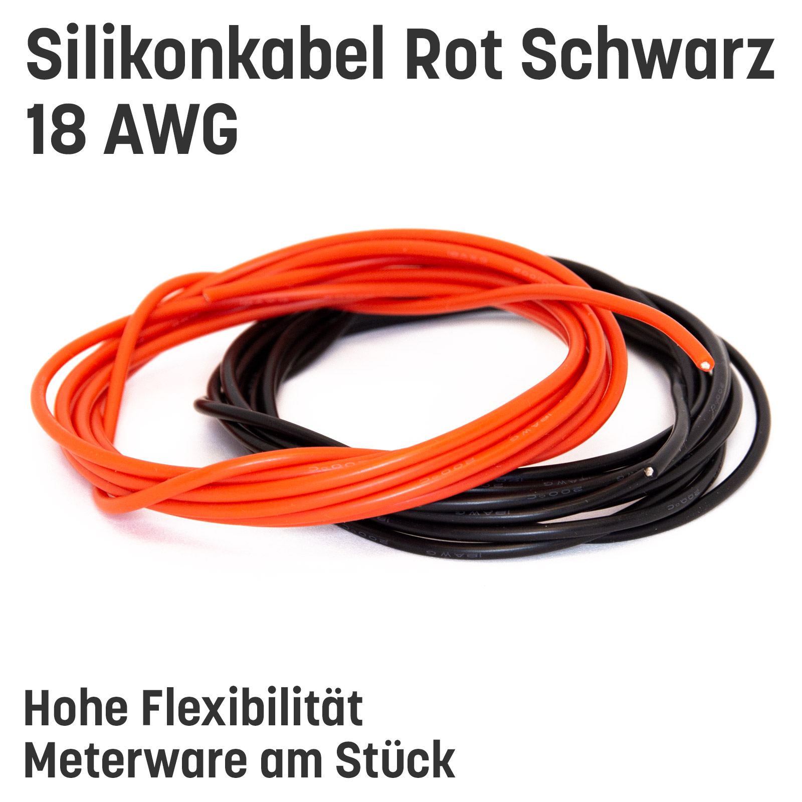 Silikonkabel hoch flexibel in AWG 4 6 8 10 12 14 16 18 20 22 Rot Schwarz Kupfer RC - 18 AWG , 0,5m Rot und 0,5m Schwarz