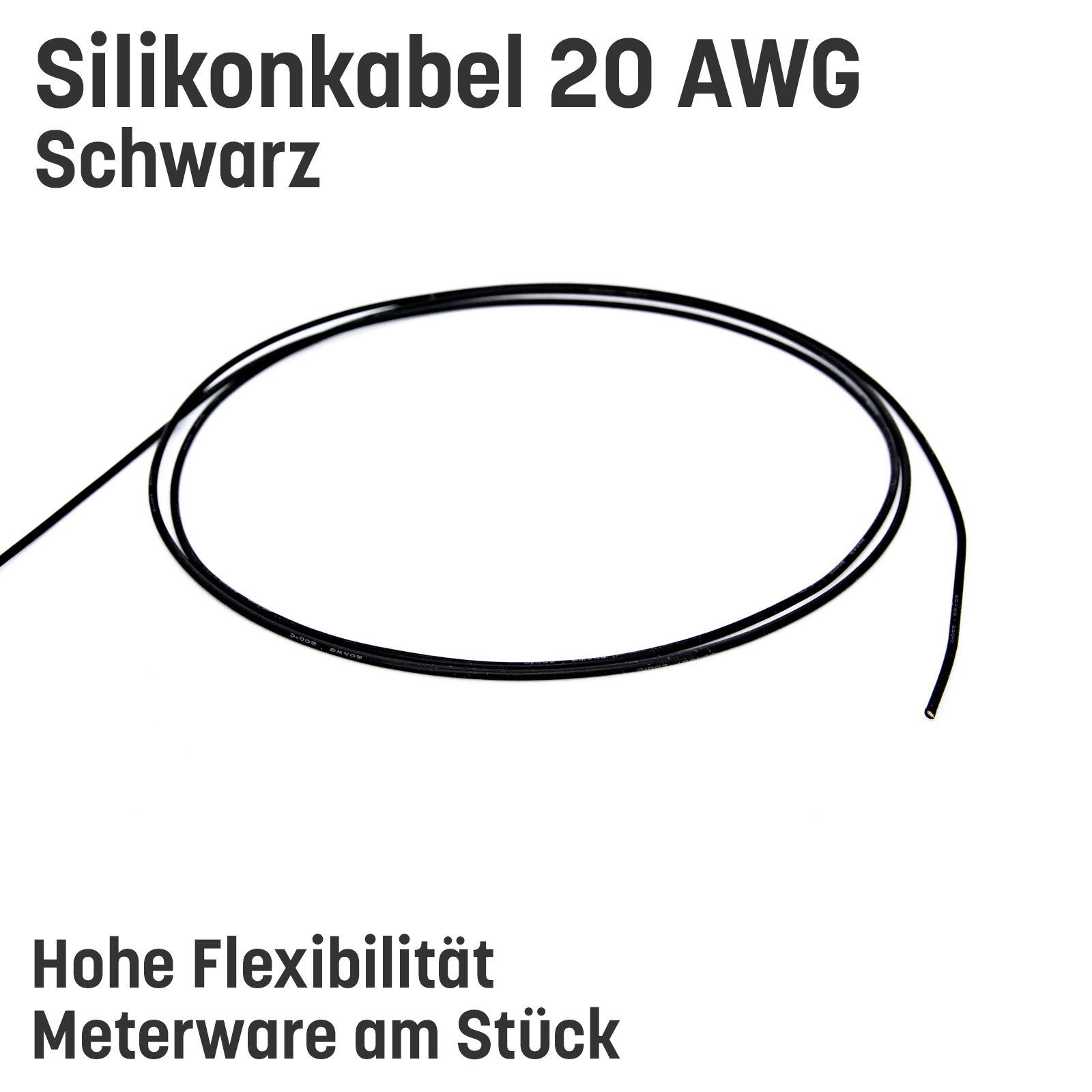 Silikonkabel hoch flexibel in AWG 4 6 8 10 12 14 16 18 20 22 Rot Schwarz Kupfer RC - 20 AWG , 1m Schwarz