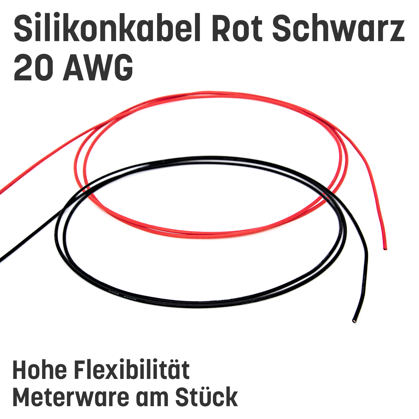 Silikonkabel hoch flexibel in AWG 4 6 8 10 12 14 16 18 20 22 Rot Schwarz Kupfer RC - 20 AWG , 0,5m Rot und 0,5m Schwarz