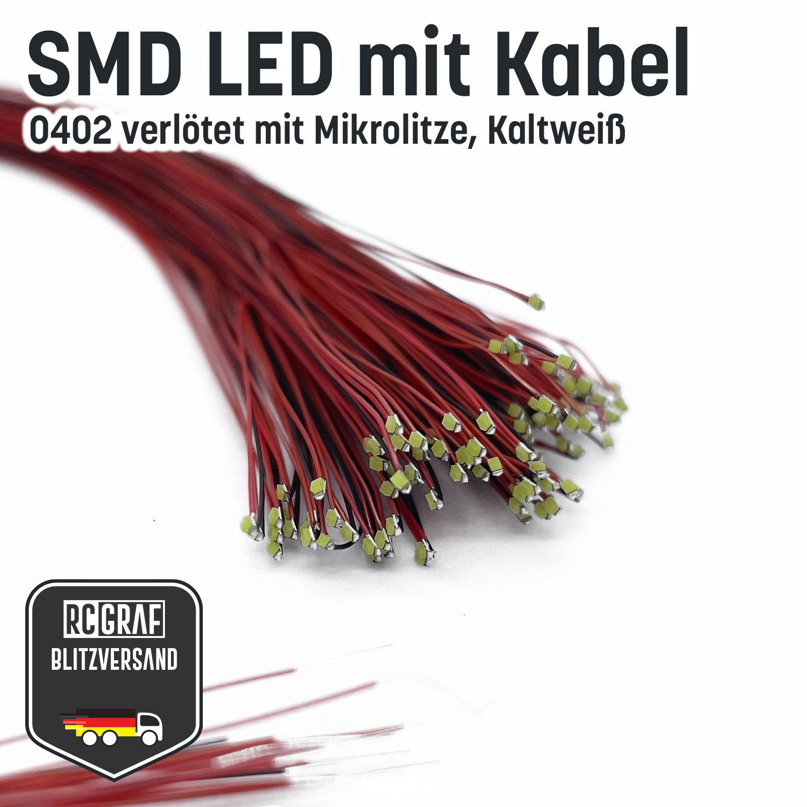 SMD LED 0402 0603 0805 1206 Microlitze 30cm verloetet - Kaltweiss , 0402 (1,00 x 0,50 x 0,50 mm) , 40 Stueck