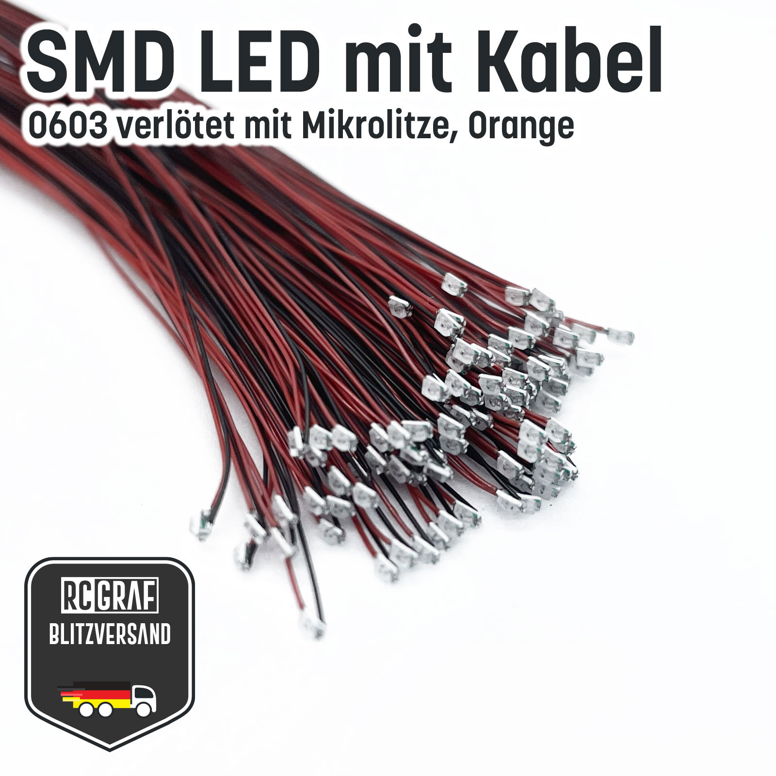 SMD LED 0402 0603 0805 1206 Microlitze 30cm verloetet - Orange , 0603 (1,60 x 0,80 x 0,40 mm) , 30 Stueck