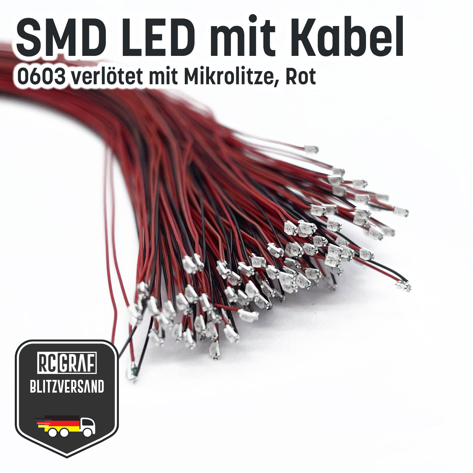 SMD LED 0402 0603 0805 1206 Microlitze 30cm verloetet - Rot , 0603 (1,60 x 0,80 x 0,40 mm) , 30 Stueck