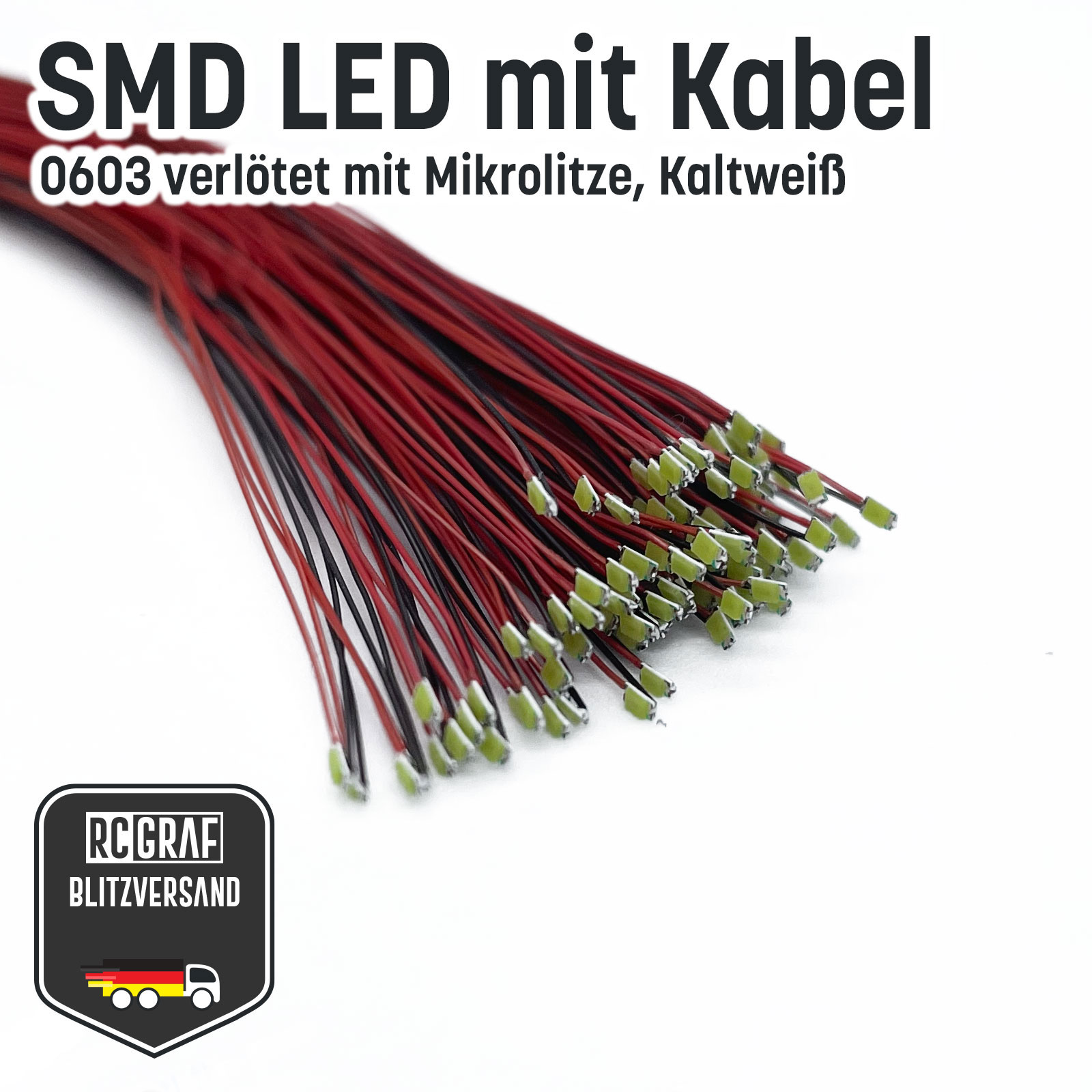 SMD LED 0402 0603 0805 1206 Microlitze 30cm verloetet - Kaltweiss , 0603 (1,60 x 0,80 x 0,40 mm) , 30 Stueck
