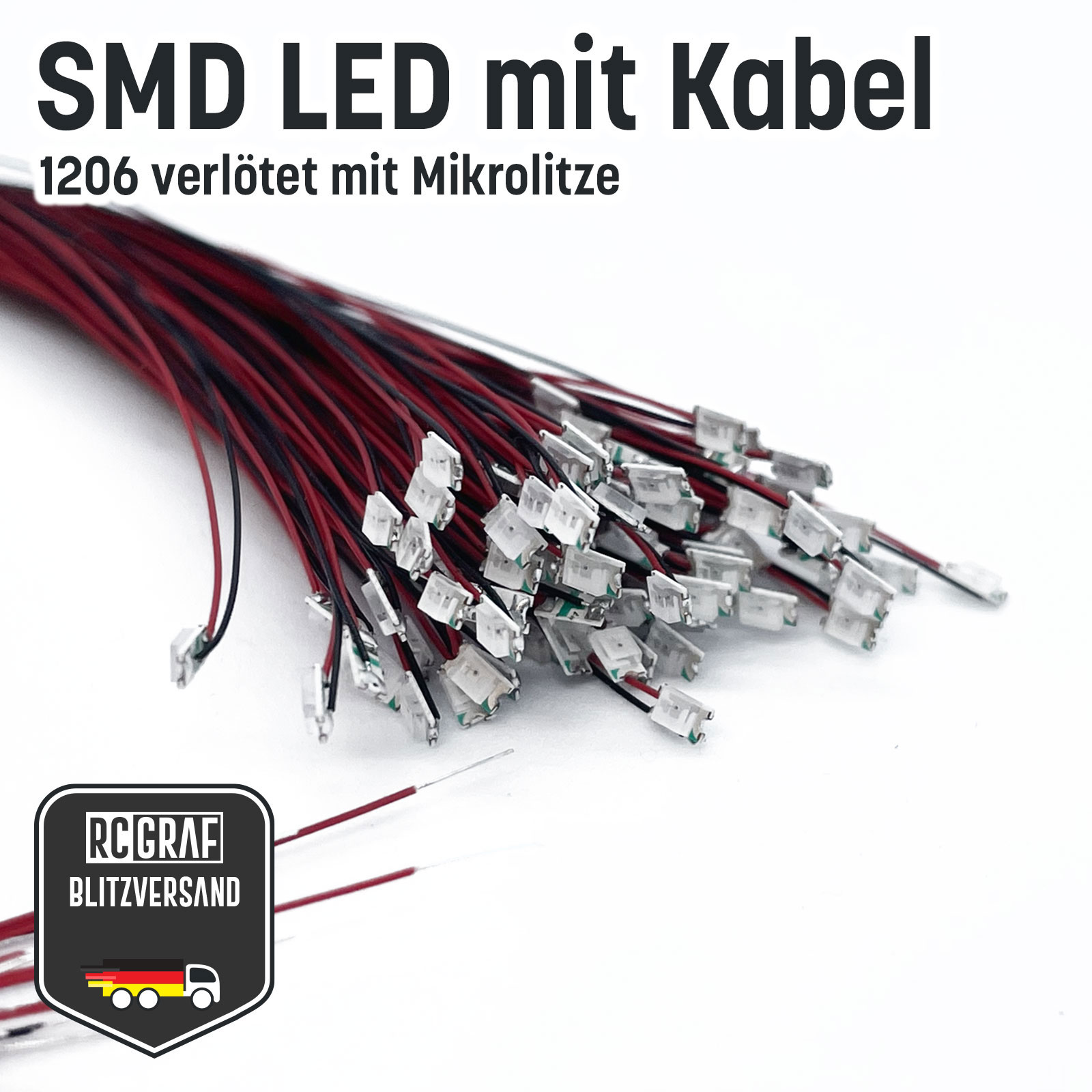 SMD LED 0402 0603 0805 1206 Microlitze 30cm verloetet - Gruen , 1206 (3,20 x 1,60 x 1,10 mm) , 20 Stueck