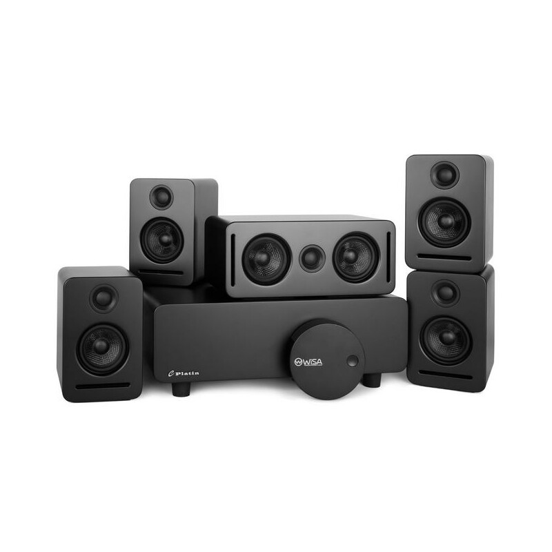 Aktiv 5.1 RX Heimkino wirelss Set (kompakt), Plug & Play, HDMI ARC- oder HDMI eARC-Anschluss, App-Steuerung Wisa, schwarz, Platin Audio Monaco