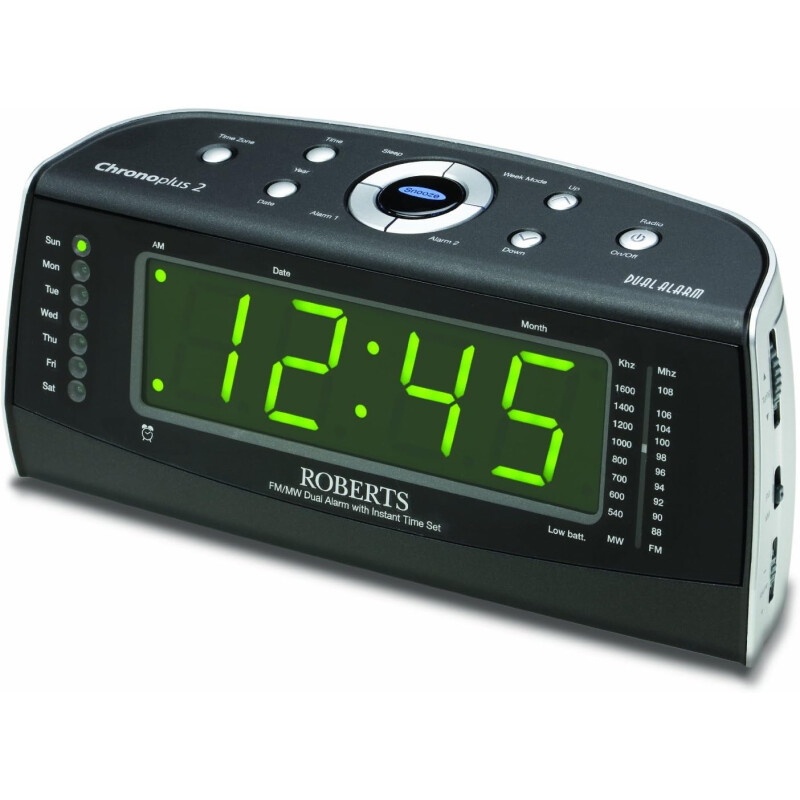 Roberts Radio Chronoplus2-E Radiowecker mit UKW-Tuner, Schwarz
